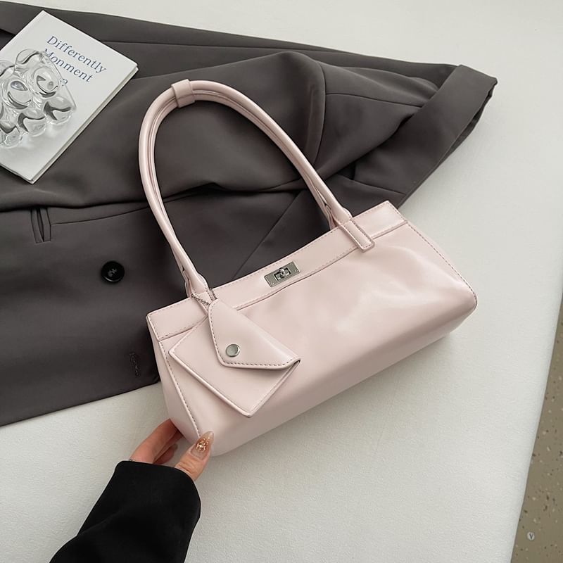 Faux Leather Shoulder Bag With Key Pouch