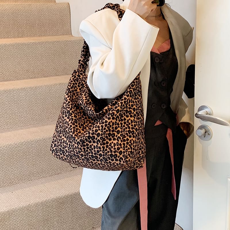 Leopard Print Canvas Shoulder Bag