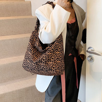 Leopard Print Canvas Shoulder Bag