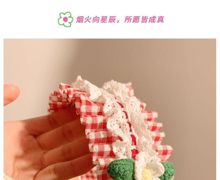 Cherry Plaid Ruffle Headband Detail