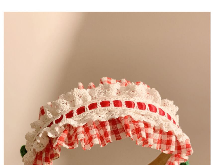Cherry Plaid Ruffle Headband Detail
