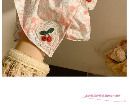 Cherry Floral Scrunchie Square Applique Print