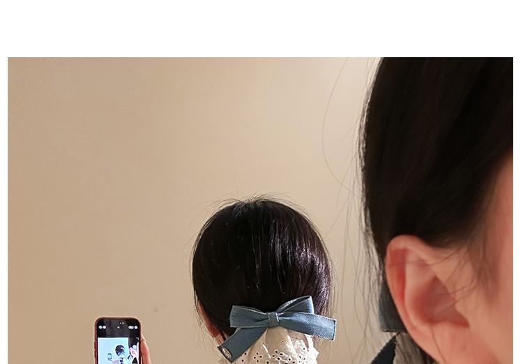 Denim Bow Clip Ruffle Panel Hair