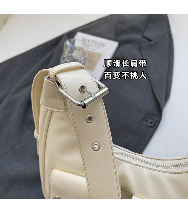 Multi-Pocket Faux Leather Shoulder Bag