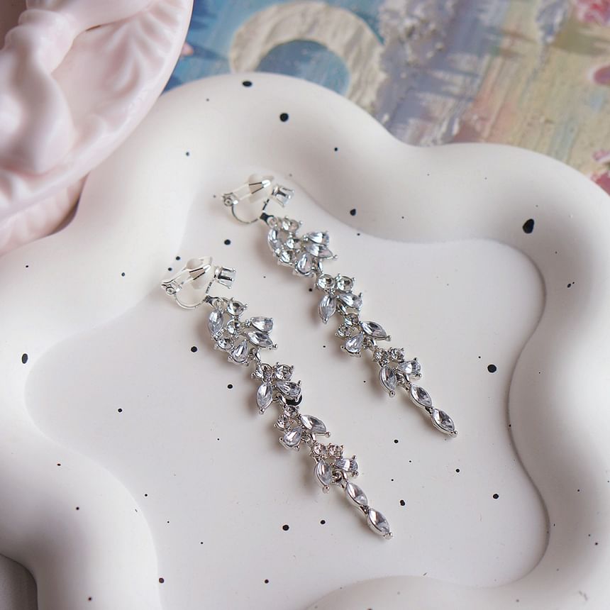 Rhinestone / Drop Leaf Earring Clip-On