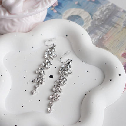 Rhinestone / Drop Leaf Earring Clip-On