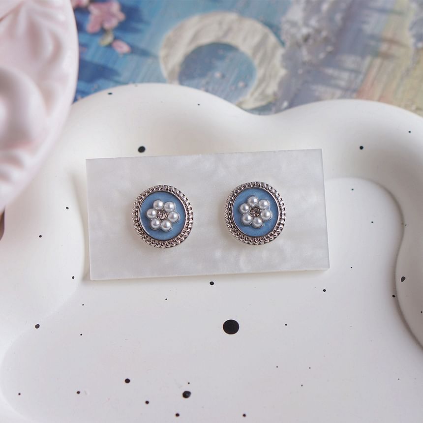 Ear Rhinestone Clip-On Earring Stud Faux Pearl Flower /