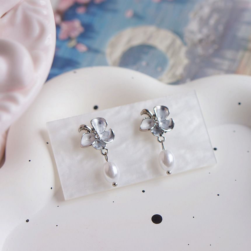 Faux Clip-On / Pearl Butterfly Earring Drop