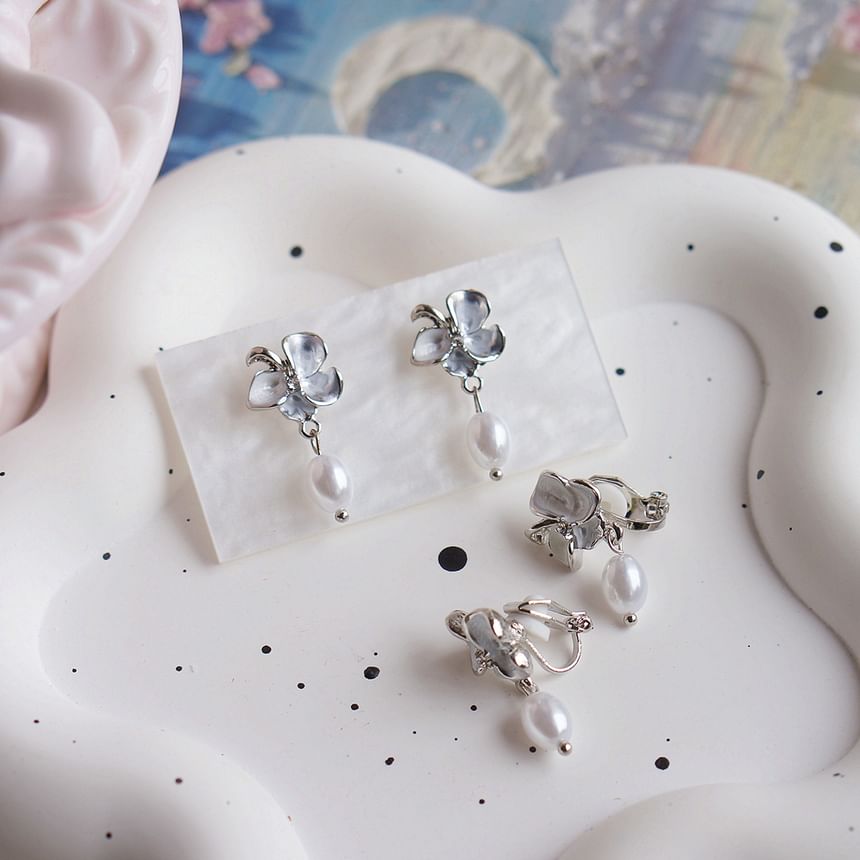 Faux Clip-On / Pearl Butterfly Earring Drop