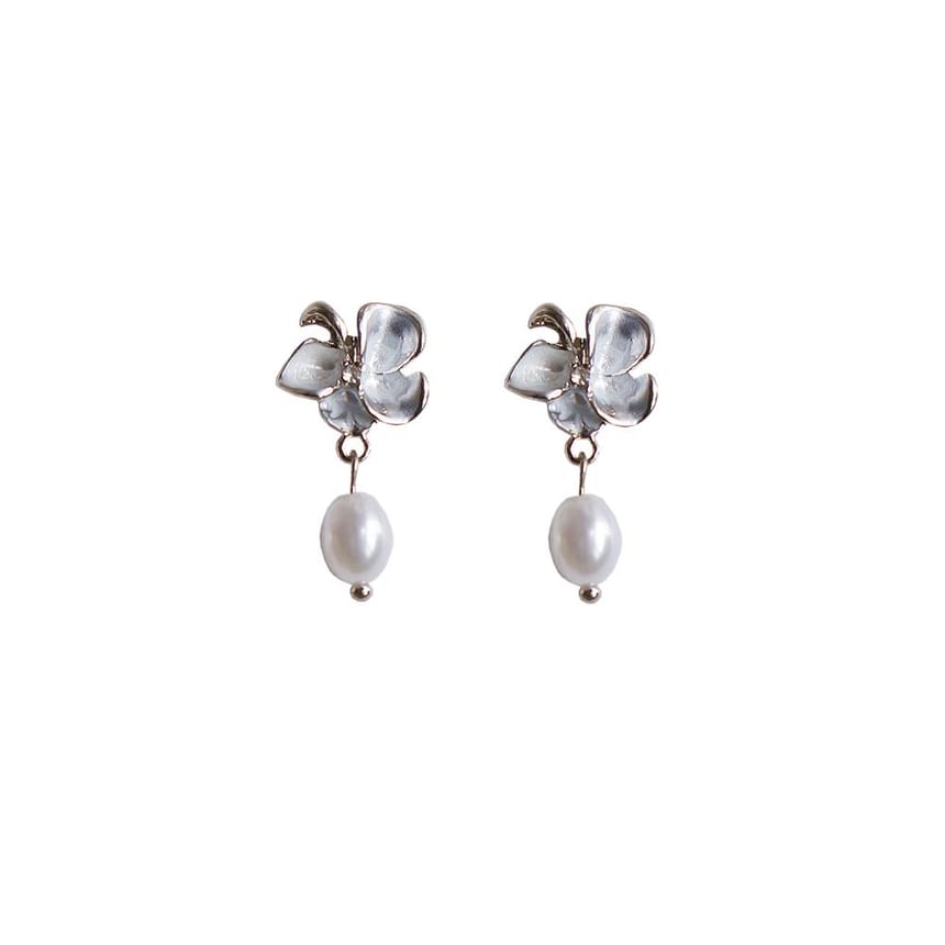 Faux Clip-On / Pearl Butterfly Earring Drop