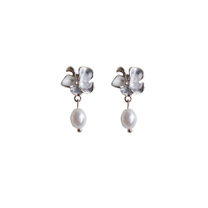 Faux Clip-On / Pearl Butterfly Earring Drop