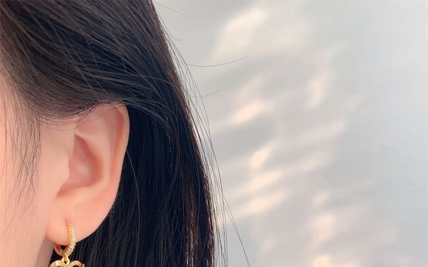 Huggie Drop Rhinestone Bow Pearl Faux Earring