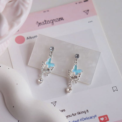 Clip-On Drop / Rhinestone Butterfly Faux Pearl Earring