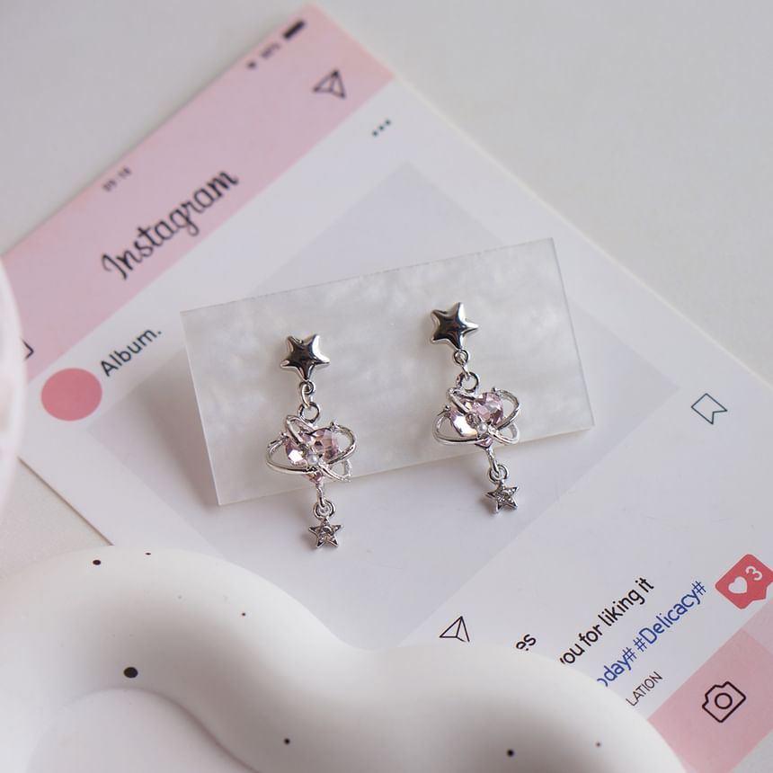 Star Drop Clip-On / Rhinestone Heart Earring