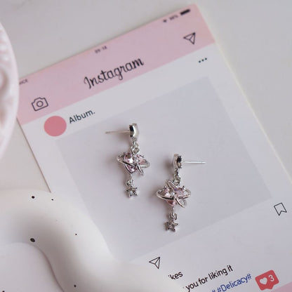 Star Drop Clip-On / Rhinestone Heart Earring