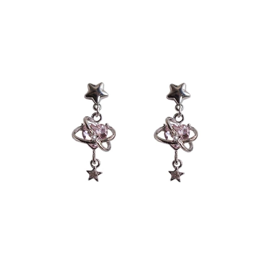 Star Drop Clip-On / Rhinestone Heart Earring