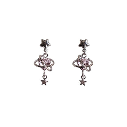 Star Drop Clip-On / Rhinestone Heart Earring