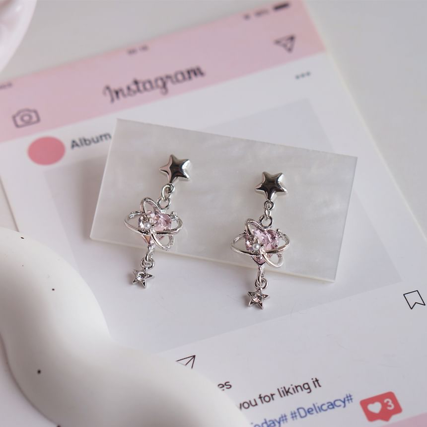 Star Drop Clip-On / Rhinestone Heart Earring