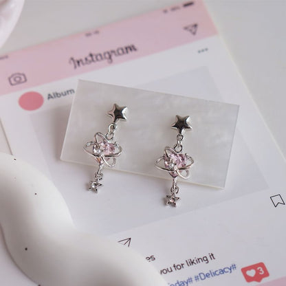 Star Drop Clip-On / Rhinestone Heart Earring