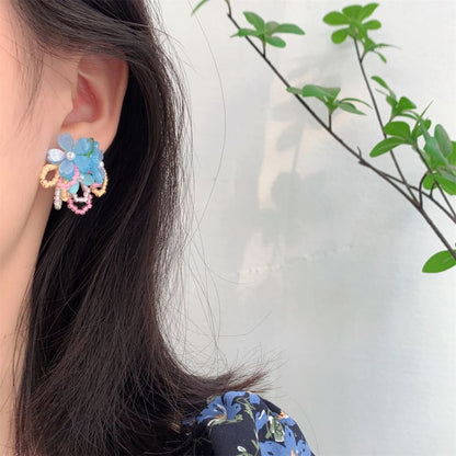 Faux Clip-On / Beaded Ear Flower Earring Pearl Stud