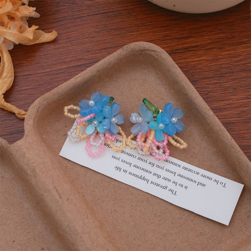 Faux Clip-On / Beaded Ear Flower Earring Pearl Stud