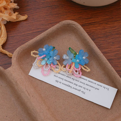 Faux Clip-On / Beaded Ear Flower Earring Pearl Stud