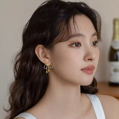 Bow Earring Beaded Stud