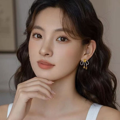 Bow Earring Beaded Stud