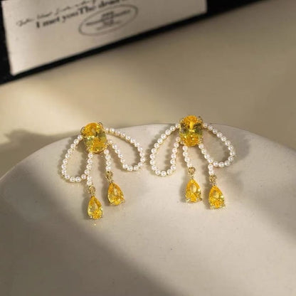 Bow Earring Beaded Stud