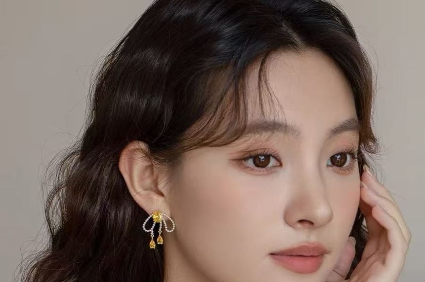 Bow Earring Beaded Stud