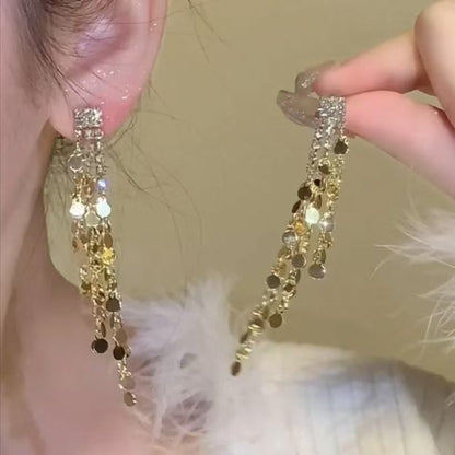 Rhinestone Tassel Dangle Earring Long