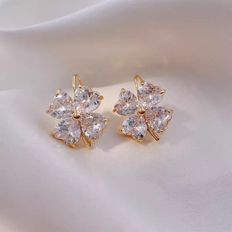 Drop Clover Zirconia Cubic Earring