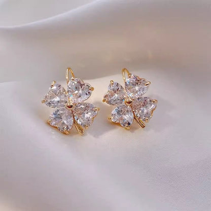 Drop Clover Zirconia Cubic Earring