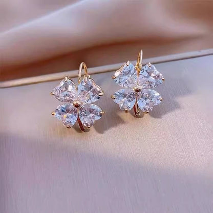 Drop Clover Zirconia Cubic Earring