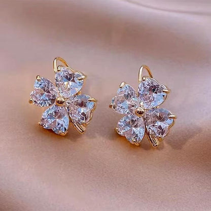 Drop Clover Zirconia Cubic Earring