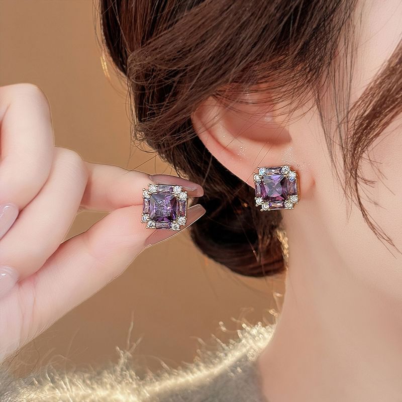 Earring Square Stud Gemstone