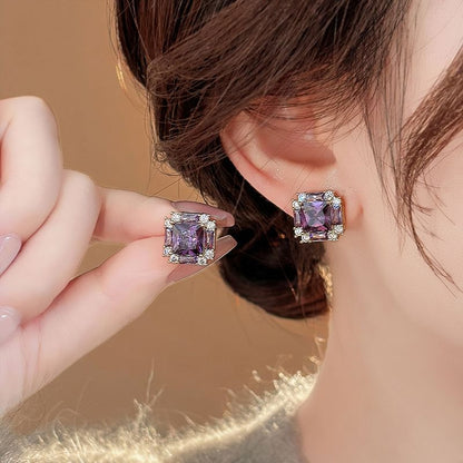 Earring Square Stud Gemstone