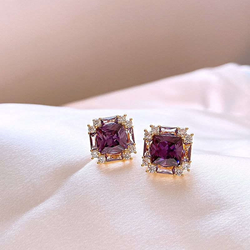 Earring Square Stud Gemstone
