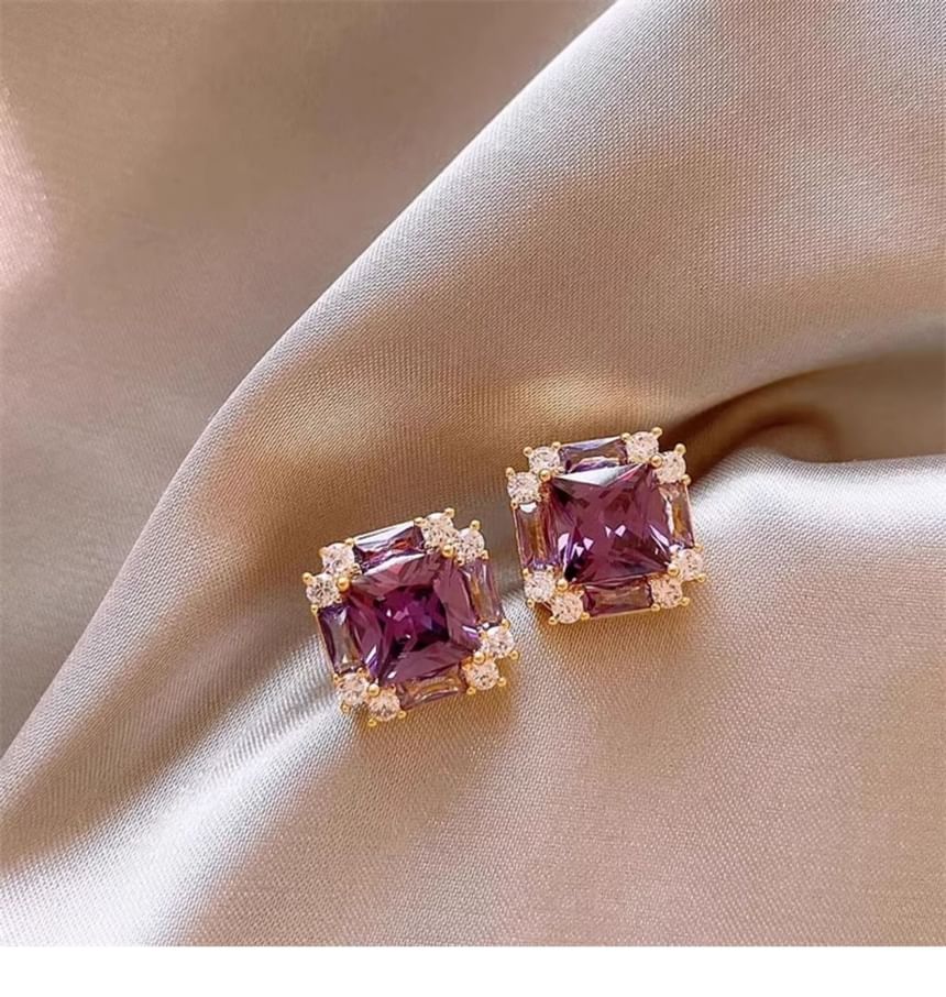 Earring Square Stud Gemstone