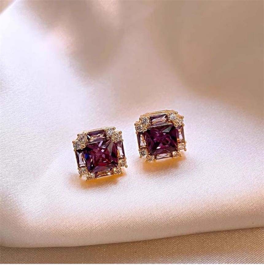 Earring Square Stud Gemstone