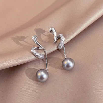 Rhinestone Faux Pearl Dangle Earring