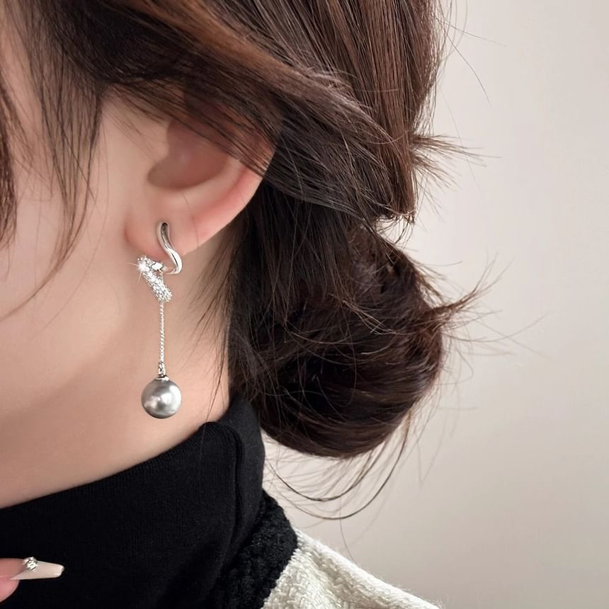 Rhinestone Faux Pearl Dangle Earring