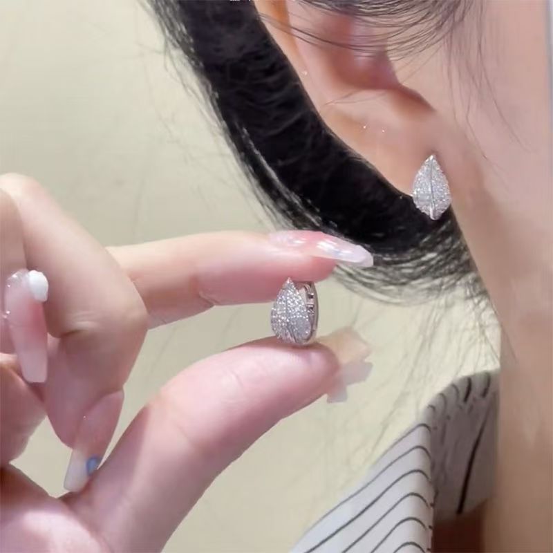 Earring Stud Leaf Rhinestone