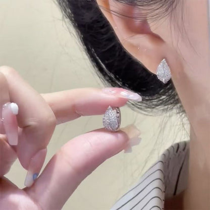 Earring Stud Leaf Rhinestone