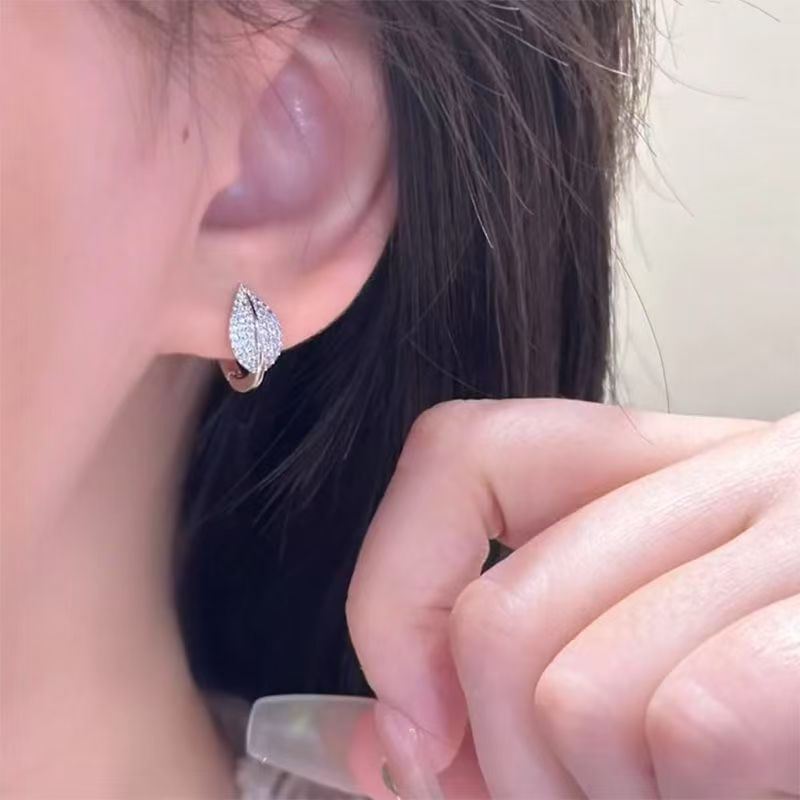 Earring Stud Leaf Rhinestone