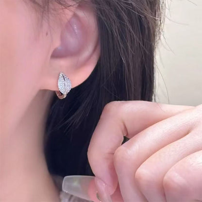 Earring Stud Leaf Rhinestone