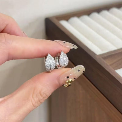 Earring Stud Leaf Rhinestone