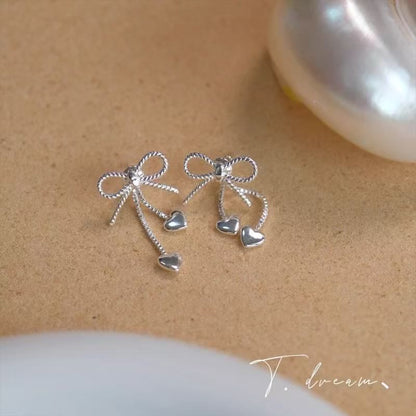Dangle Alloy Bow Heart Earring