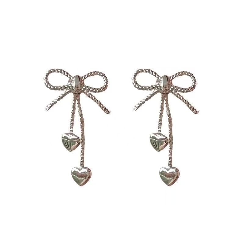 Dangle Alloy Bow Heart Earring