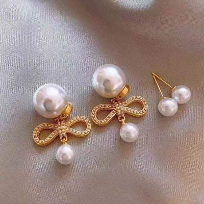 Drop Bow Alloy Faux Earring Pearl